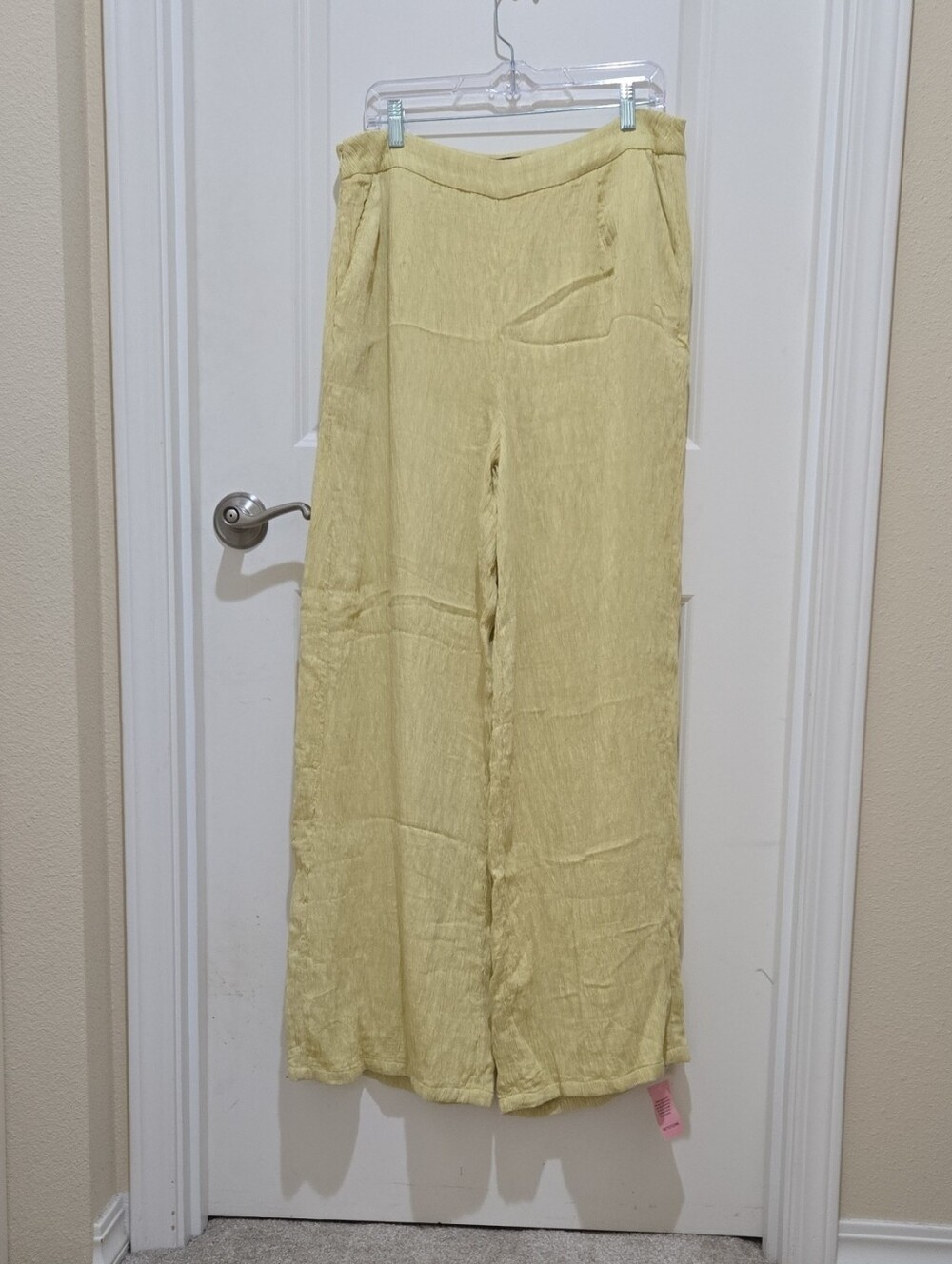 PrettyLittleThing Lemon Yellow Wide-Leg Textured Pants -NWT